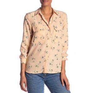 Elodie Button Up Pocket floral print yellow Blouse size L
